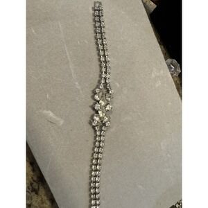 Vintage Clear Rhinestone Bracelet Designer Costume Jewelry 7"